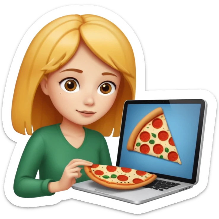 a girl looking in her computer and in the ocmputer you can see food so sho the computer screen sticker
