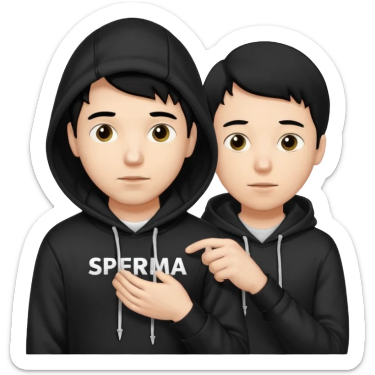 chce by to byla taka emotka 🙍‍♂️
chlopaka z czarnymi losami i czarna bluza z biaty.m
napisem "sperma" na srdoku i zeby od boku byla czyjas INNA reka od boku ciagnaca za sznurek od
kaptura od bluzy tej pierwszej osobyl sticker