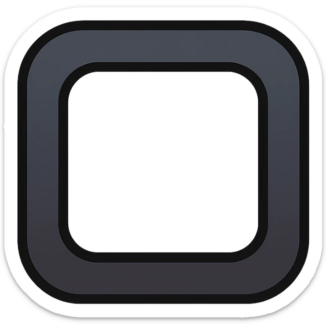 modern look icon of a square with rounded corners, white core, dark ombre gradient outward to black border, no text sticker