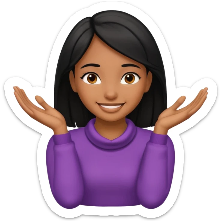A brown skin girl with black hair with her hands on her neck like she’s choking herself, but she’s smiling sticker