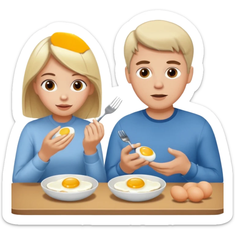 White blonde girl and white man with brown hair eating eggs  sticker