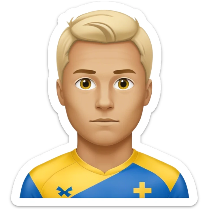 Swedish male soccer player with yellow and blue clothes and with the Swedish flag on the chest only sticker