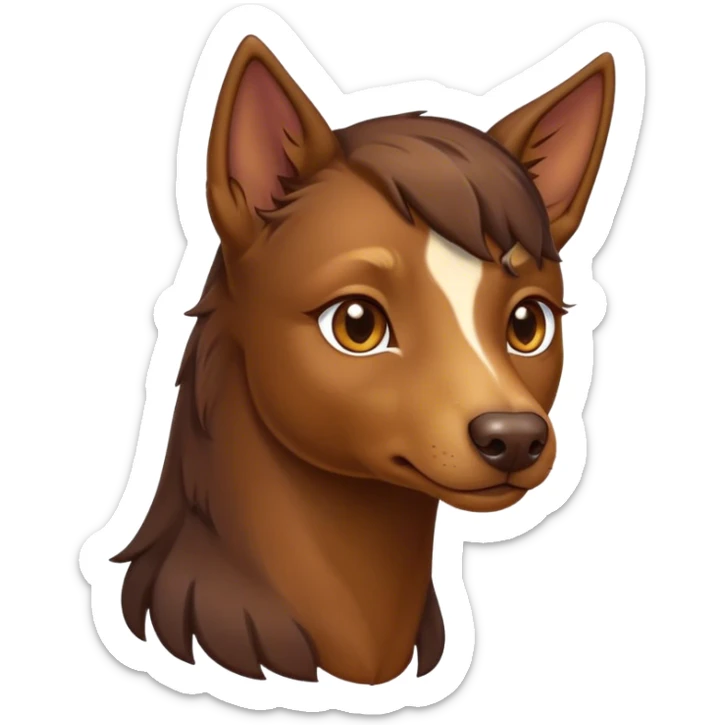Cinematic Noble Brown and Tan Kelpie Portrait Emoji, Poised and regal, with a strong, agile build and a rich, well-groomed Fur of warm brown and tan, piercing warm eyes, Simplified yet sharp and sophisticated features, highly detailed, glowing with a soft, dignified glow, high shine, intelligent and energetic, stylized with an air of determination, focused and attentive, soft glowing outline, capturing the essence of a watchful and confident herder, so majestic it feels as though it could bound out of the screen with effortless authority! sticker