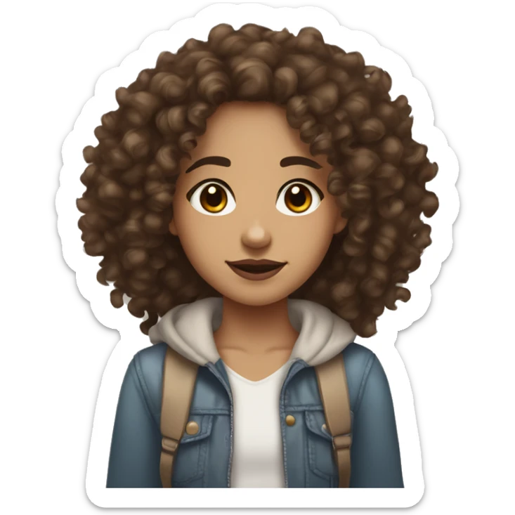 curly haired lightskin girl with brown eyes, long brown hair, and a septum piercing sticker