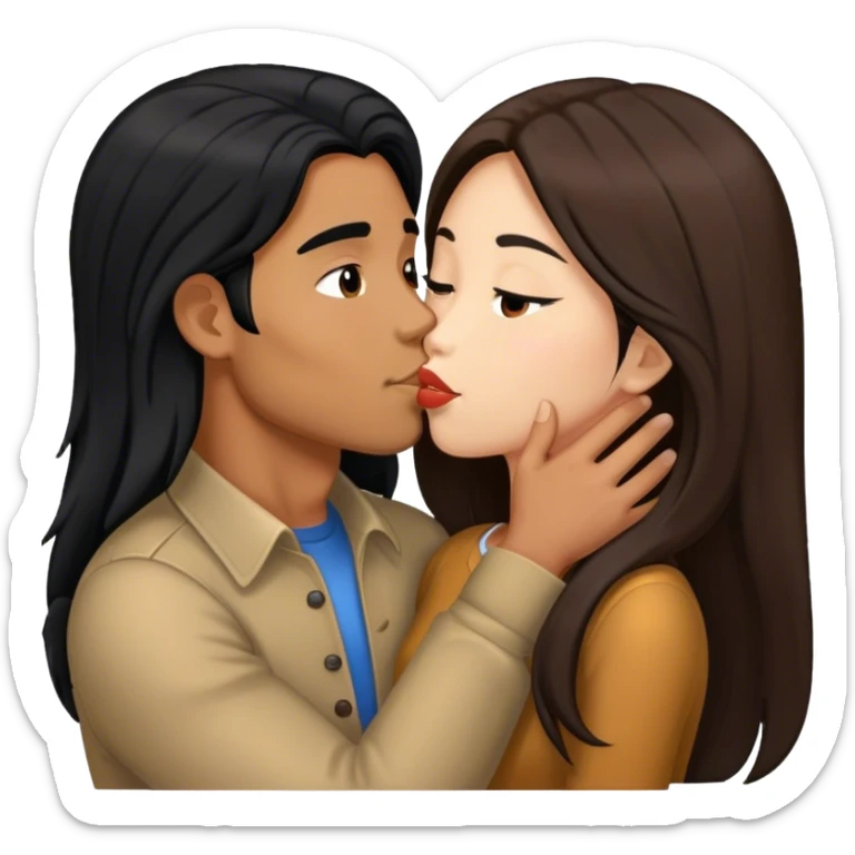 Caramel brown Guy with long black hair kissing brown hair Filipina sticker