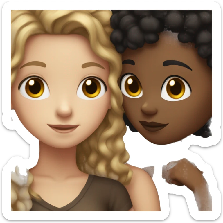 white girl with black hair hugging brown girl with afro  sticker