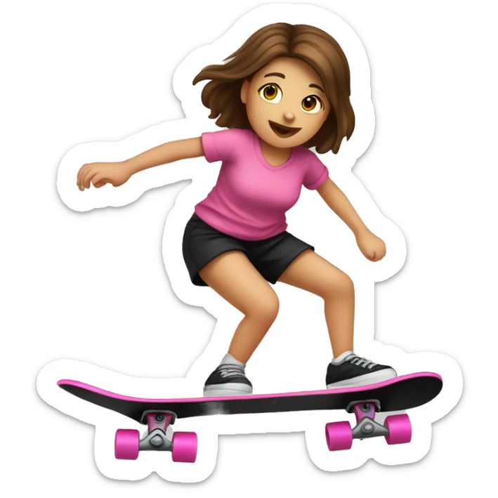 little girl with brown hair, pink shirt and black shorts skateboarding in miniramp sticker