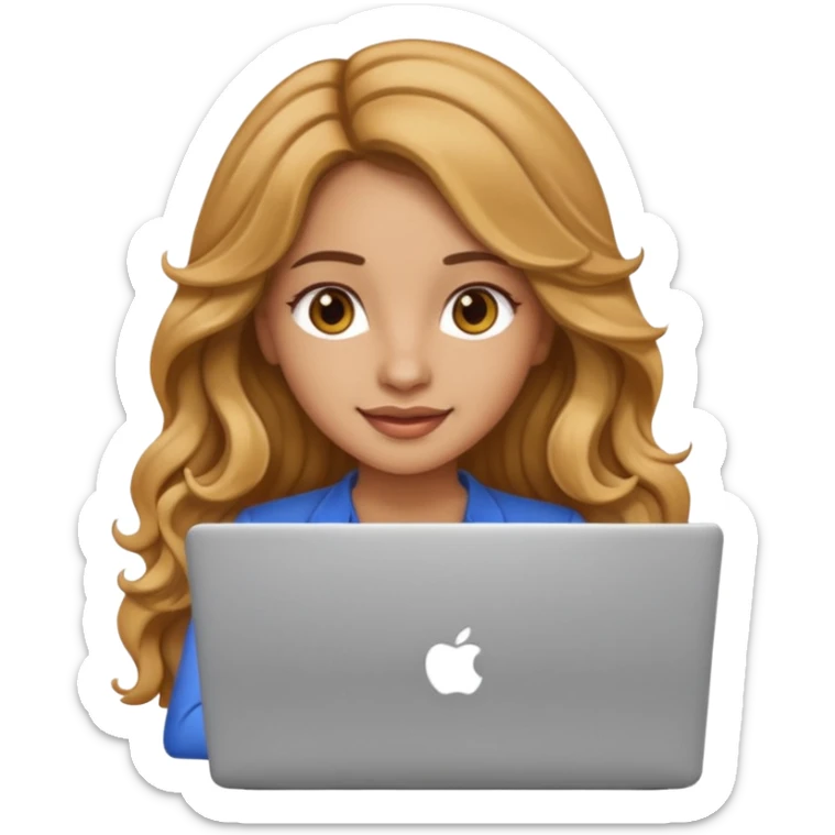 Pretty girl with long, light golden brown wavy hair, Latina, with a laptop, AI-generated emoji. sticker