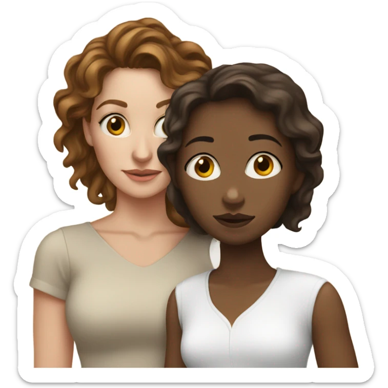 mixed woman with brown hair kissing white woman with brown hair sticker
