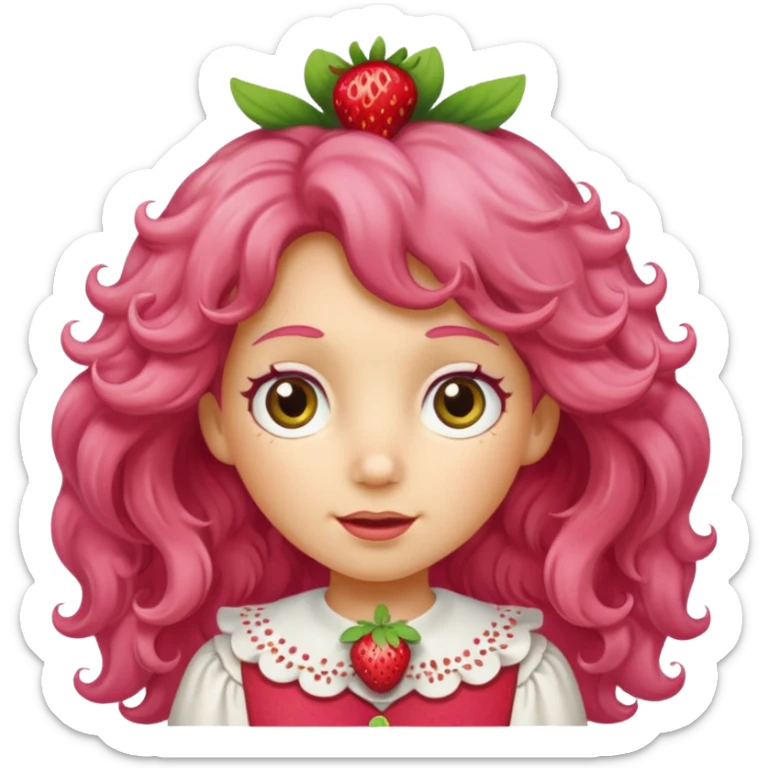 strawberry shortcake the character but with wild eyes and frizzy hair to mimic an insane person sticker