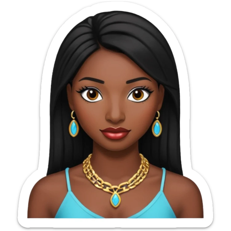 Coco jones black girl with makeup straight black hair and necklace  sticker