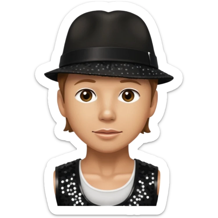 Donnie Wahlberg from NKOTB with light brown hair, black sequin crop top and hat sticker
