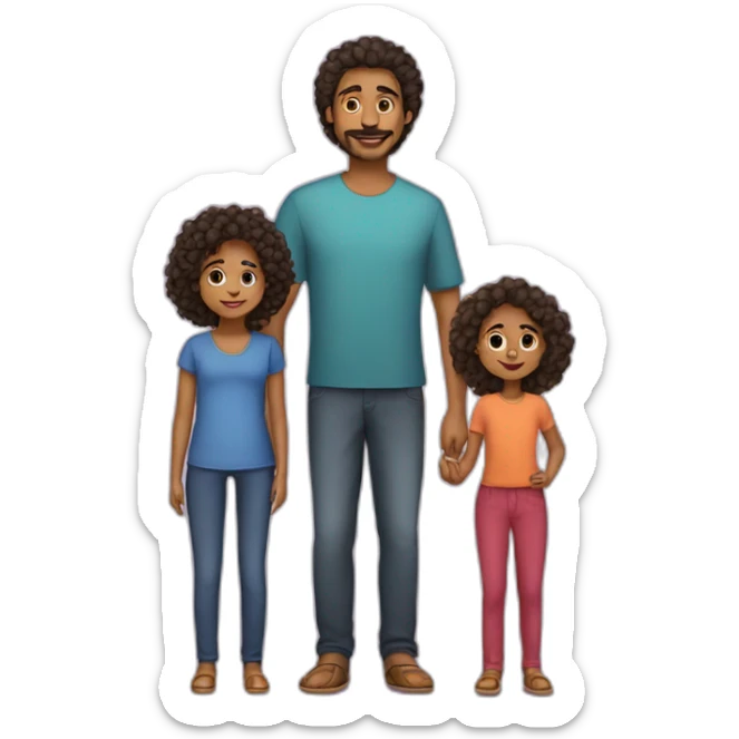 indian family mom and daughter curly hair and dad and son straight hair sticker