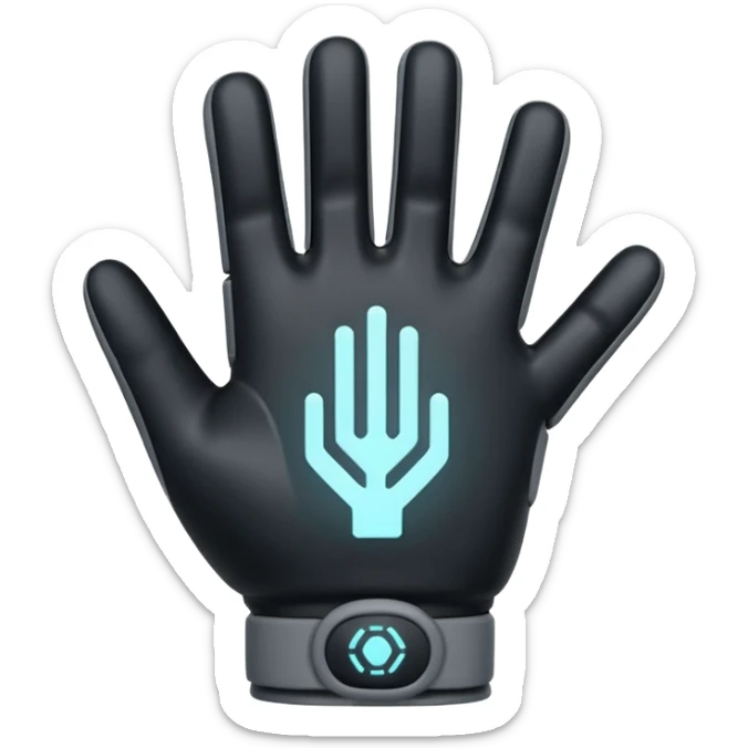 Minimal emoji of a futuristic nano-tech glove with subtle glowing lines, flat sci-fi wearable icon sticker