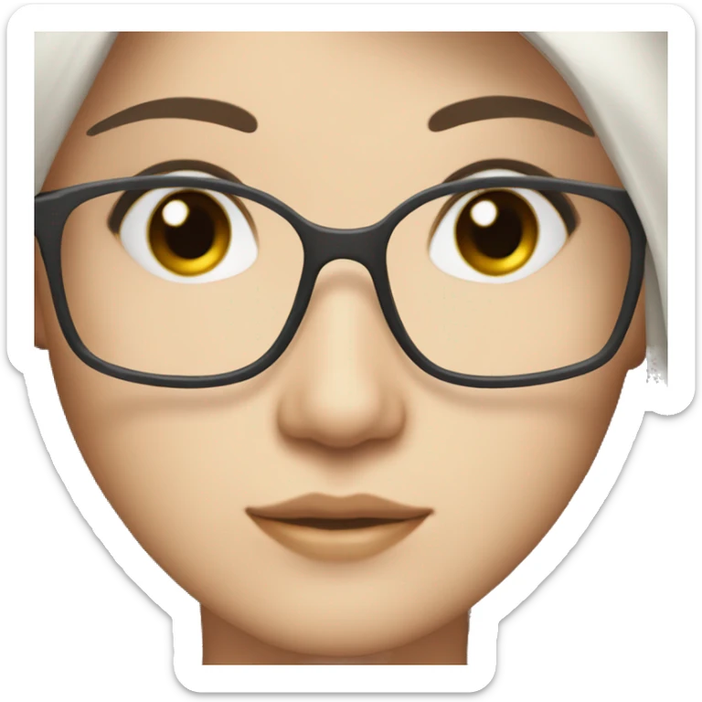 Beautiful fair skin, dark hair straight long hair with white colored frames sticker