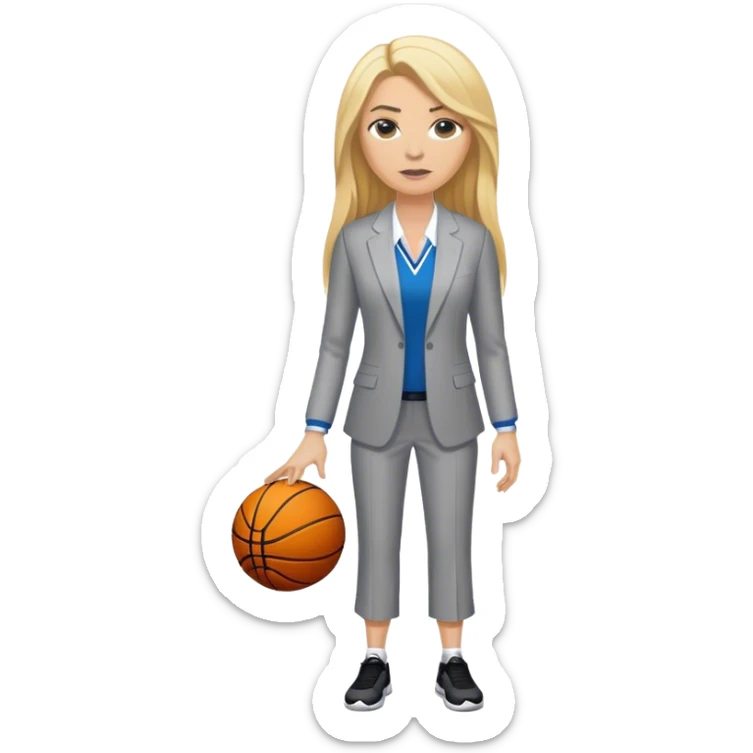 Full Body white female basketball head coach with long blonde hair in a suite sticker