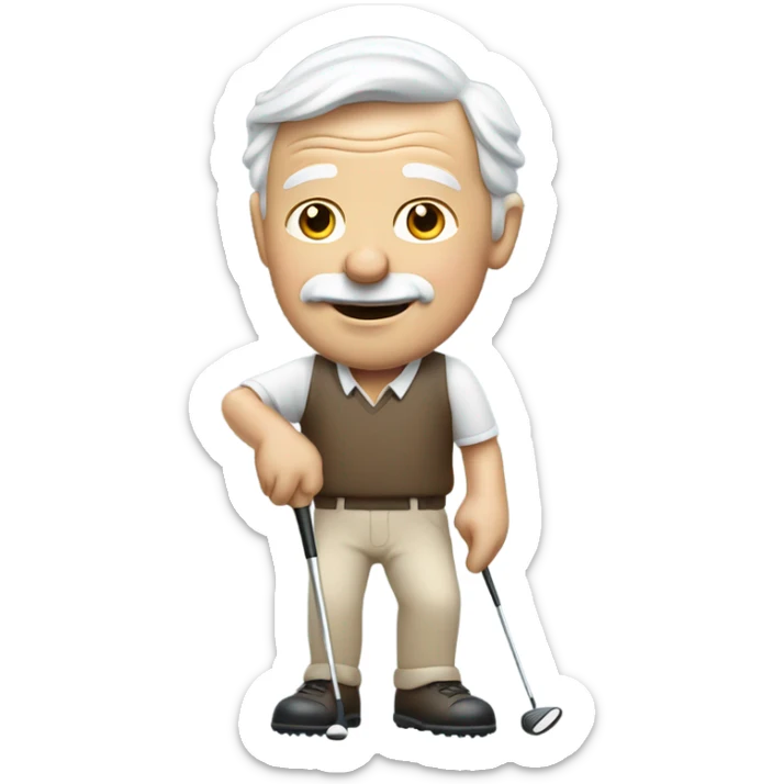 Elderly white male no facial hair and no cane playing golf sticker