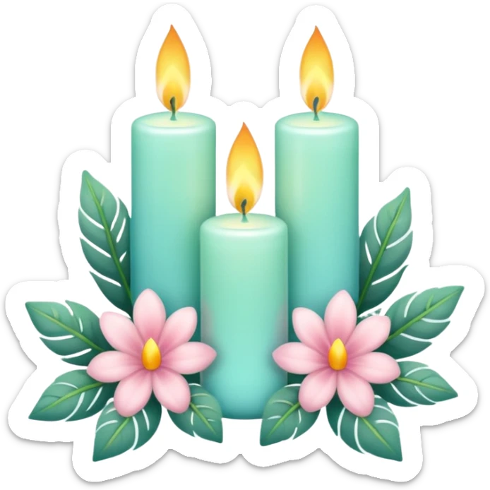Aesthetic scenic romantic pastels beautiful gorgeous holy divine spiritual pretty elegant sparkly shiny scene of Candles, flowers, plants leaves, scenic aesthetic scenery sticker