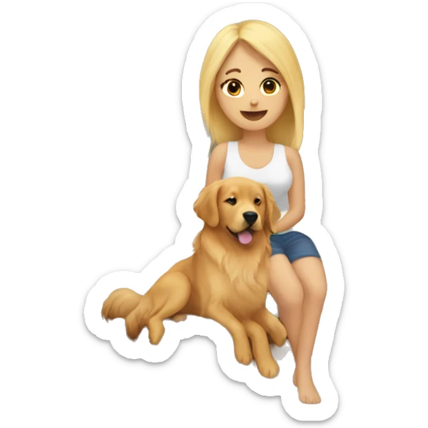 Blonde woman in bed with golden retriever, orange, cat, and black cat sticker