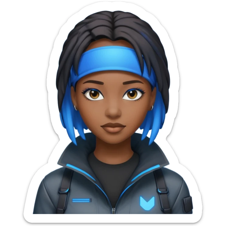 i want an emoji of a cool barb girl that likes blue, a techie girl that is like a matrix character and is black sticker