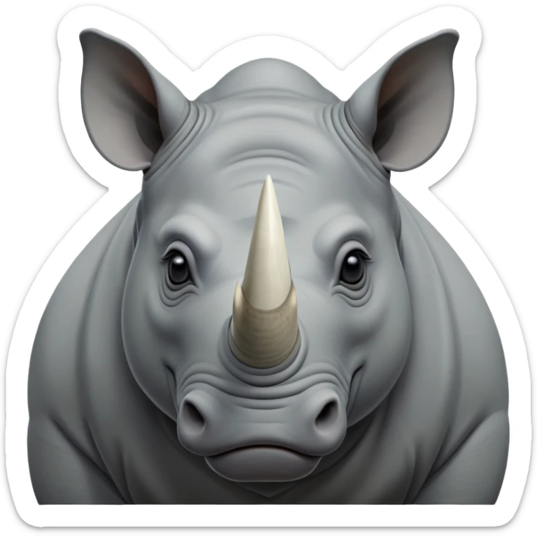 cinematic-noble--rhinoceros-portrait-emoji,slate-grey-hide--poised-and-regal,-with-a-massive,-powerful-build-and-a-thick, -deep-set-soulful-piercing-eyes,-simplified-yet-sharp-and-sophisticated-features,-highly-detailed,-large-black-eyes, zoomed out showing shoulders, large white horn  sticker