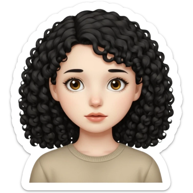 Side part black curly hair girl with mole above left side of lip pale skin  sticker