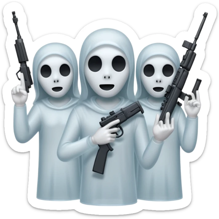 Fantasmas con un fusil moderno y haciendo haciendo en en forma de ✌️ con los dedos sticker