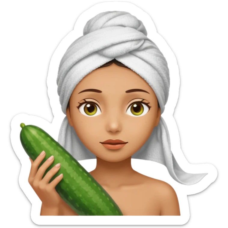 Chica con toalla en el pelo y pepinos en los ojos sticker