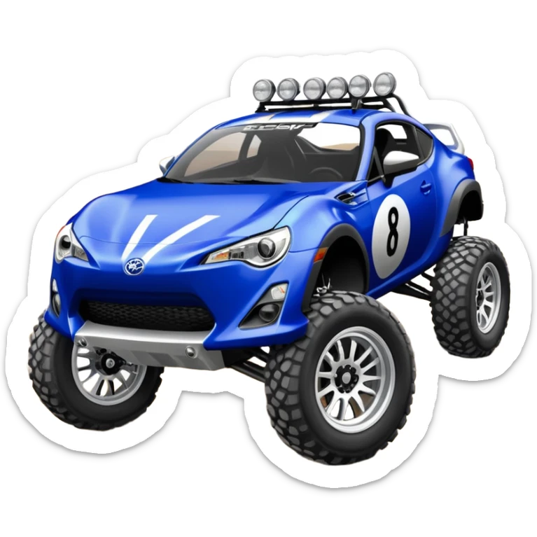 2013 scion fr-s ultramarine off road 4wd monster Baja dessert stadium racer number 86 with large fancy silver wheels and long travel suspension  sticker