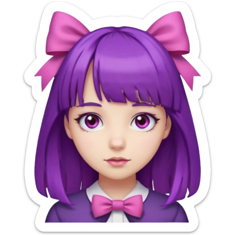 girl with bangs and purple hair and pink hairbow sticker