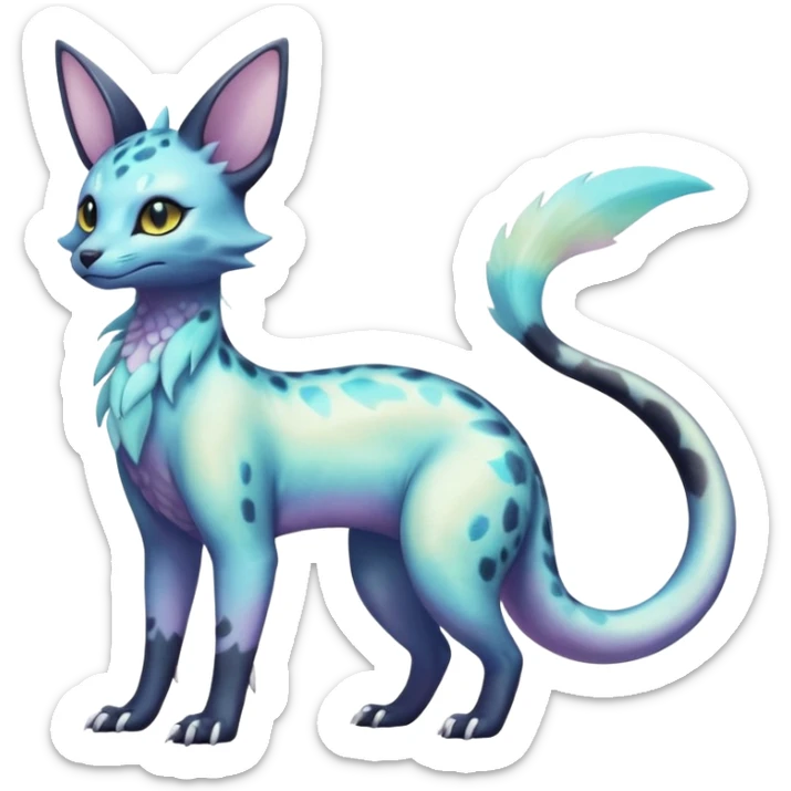 Shiny Pastel White Iridescent Celestial Salandit-Umbreon-Genet-Noivern-Noibat-Serval-Hybrid (Full body) sticker