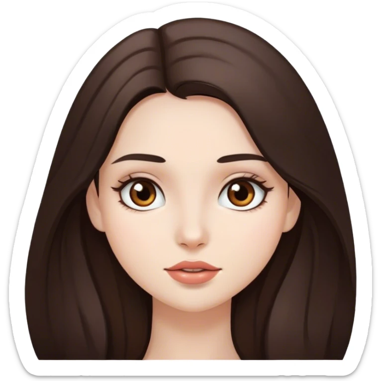 pretty girl, long hair, brown eyes, natural lips, white skin, dark brown hair sticker
