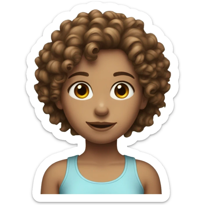 Girl in light blue tank top with curly brown hair with fair skin sticker