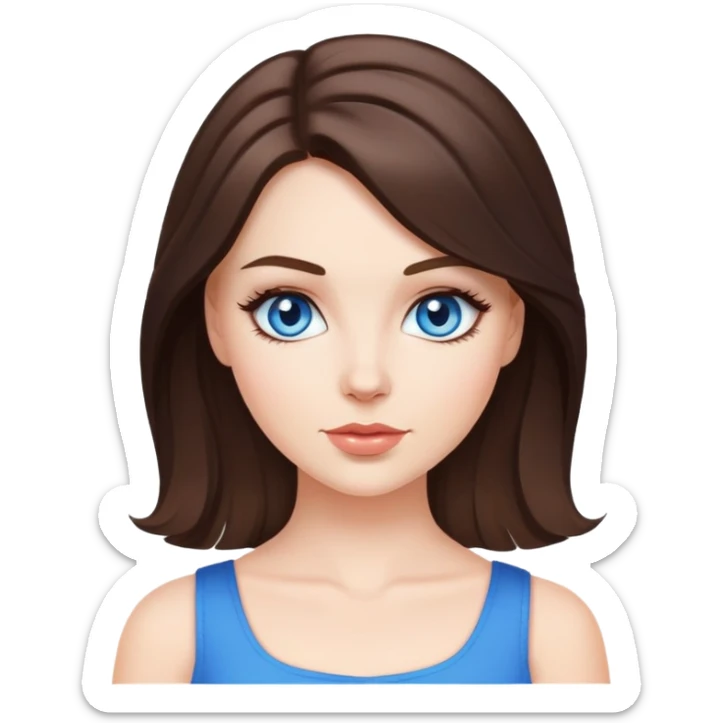 white girl, brunette hair, blue eyes, coquette style sticker