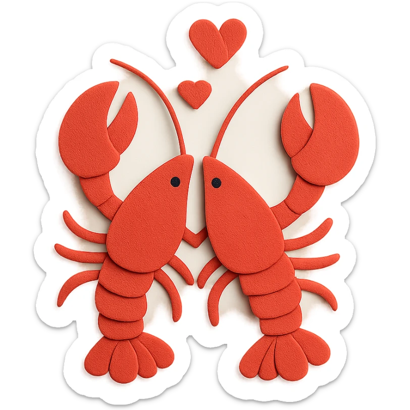 lobsters in love with layered paper look and hearts, paper craft style sticker