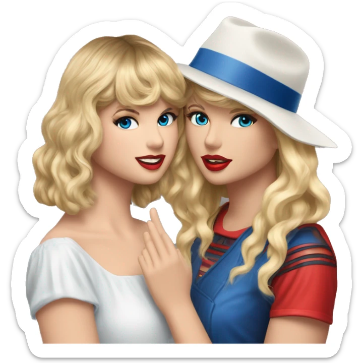 Taylor swift handing blue eyed blonde girl the red eras tour hat sticker