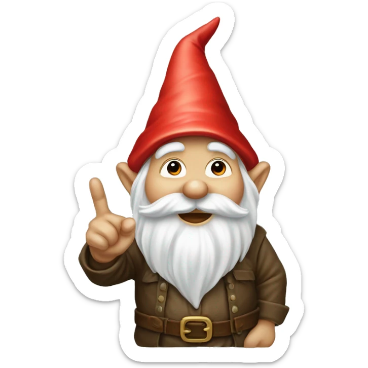 Gnome with the back of his hand in front of him with his finger in the middle pointing up, no index finger sticker