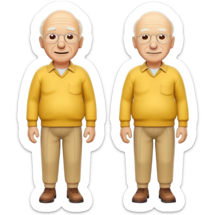 A 3D cartoon elderly man entirely yellow, styled like Grandpa Simpson, bald head with few hair strands, wrinkled face, yellow shirt and trousers, kind smile, cinematic Memoji-style render matching other Simpsons characters. sticker