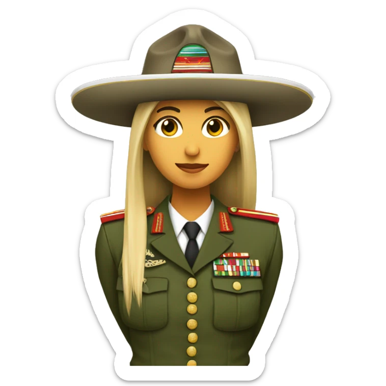 Female marine with long straight hair in a marine uniform wearing a mexican sombrero sticker