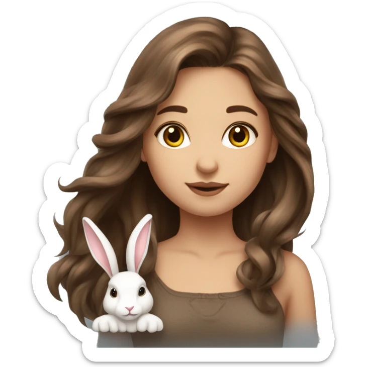 Tatarka beautiful girl long brown hair and bunny  sticker