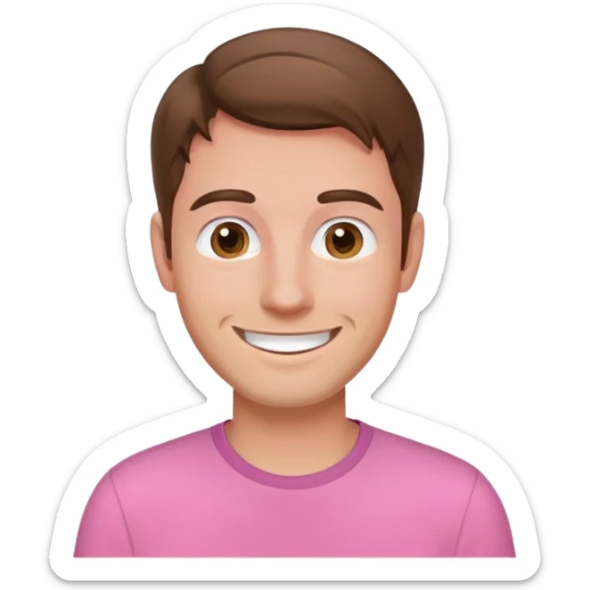 buat cowo malesub memakai baju pink dan tampak tersenyum berkulit putih rambut bewarna kecoklatan sticker