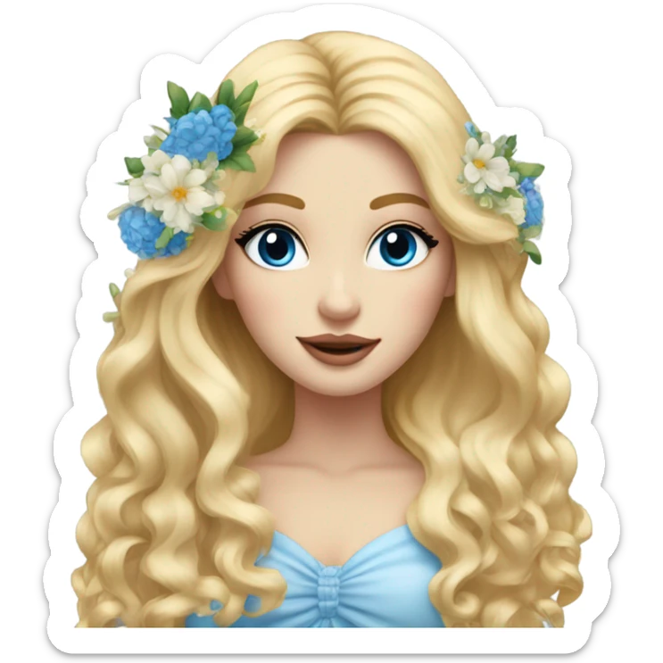 Wedding hair long with colourful florals beautiful finished blonde girl with blue eyes  sticker