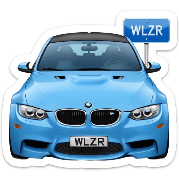 Make me an emoji with a blue bmw M3 and some kind of sign that says ‘W LZR’ sticker