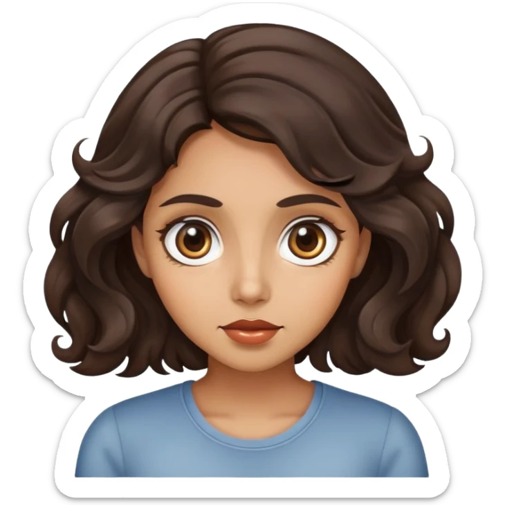 woman face with big eyes, medium skin tone, and dark wavy hair sticker