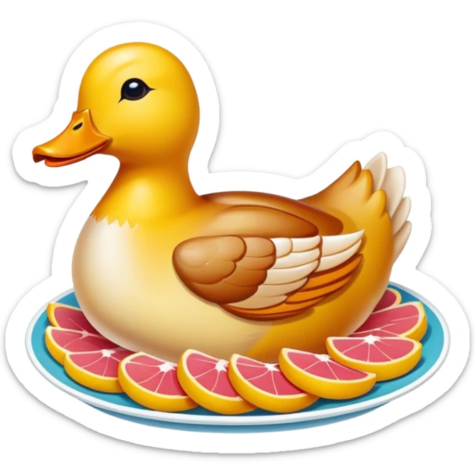 Nanjing salted duck with glistening skin slices, simplified emoji style with bold outlines and bright colors, cartoon style Jiangsu poultry dish sticker