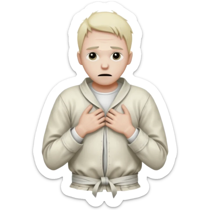 a patient in a psychiatric hospital, in a straitjacket with his hands tied behind his back sticker