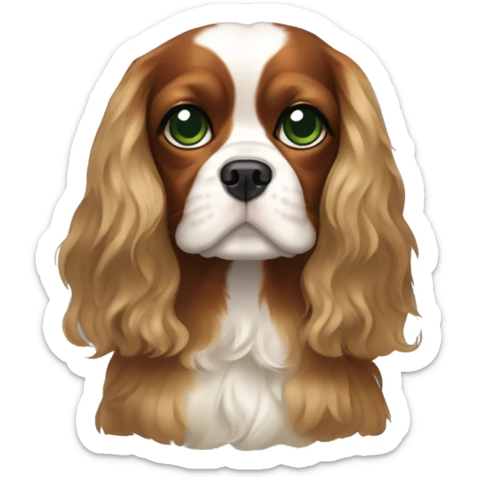 King Charles spaniel with light skin girl with long hair and dark green eyes  sticker