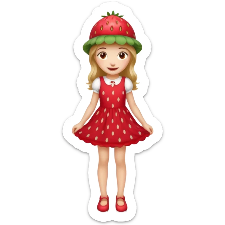 Strawberry shortcake human girl full body and legs with a strawberry hat on her hair and dress without a cake sticker