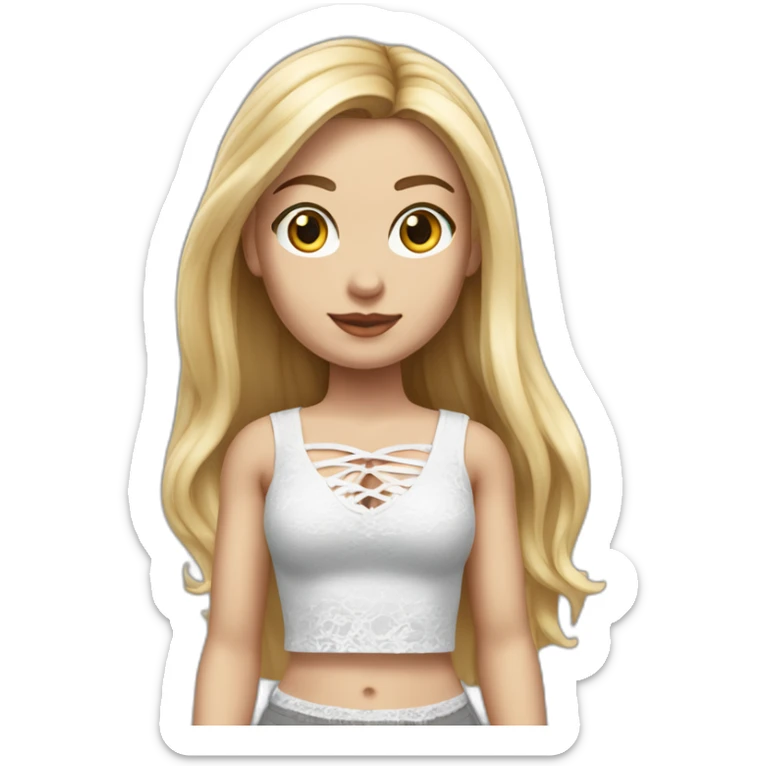 hyperrealistic caucasian female, long straight blonde hair, white lace-up crop top and grey plain tight mini skirt sticker