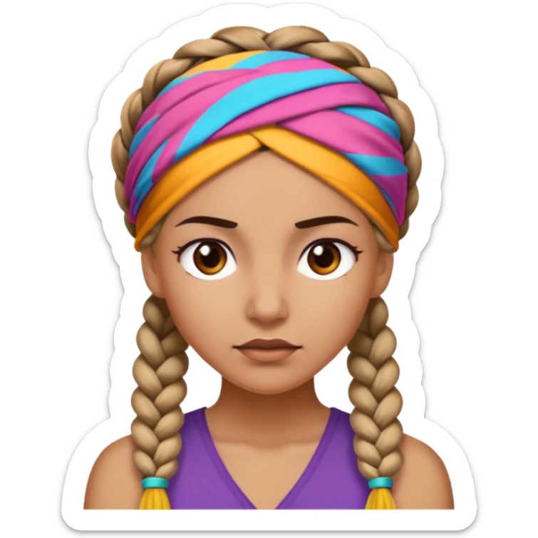 big lose braided woman face wiith big visible braids and headband on head sticker